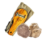 Affetta-tartufi in legno con lama inox e tartufo bianco fresco